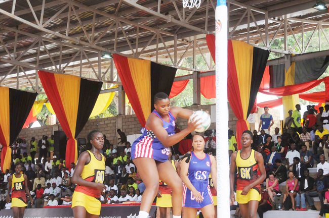 A US player jumps for the ball