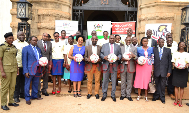 Some of the members of the Local Organising Committee for the World University Netball Championship 2018 pose for a photo with the chief guest.